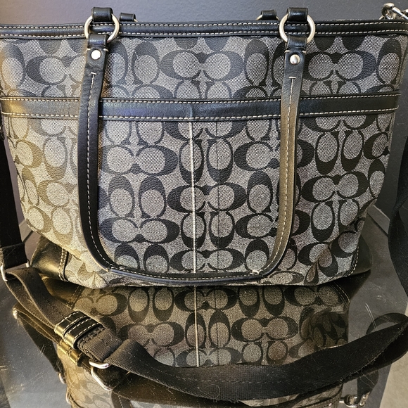 Black & Grey Leather Coach Diaper Bag - Picture 2 of 13